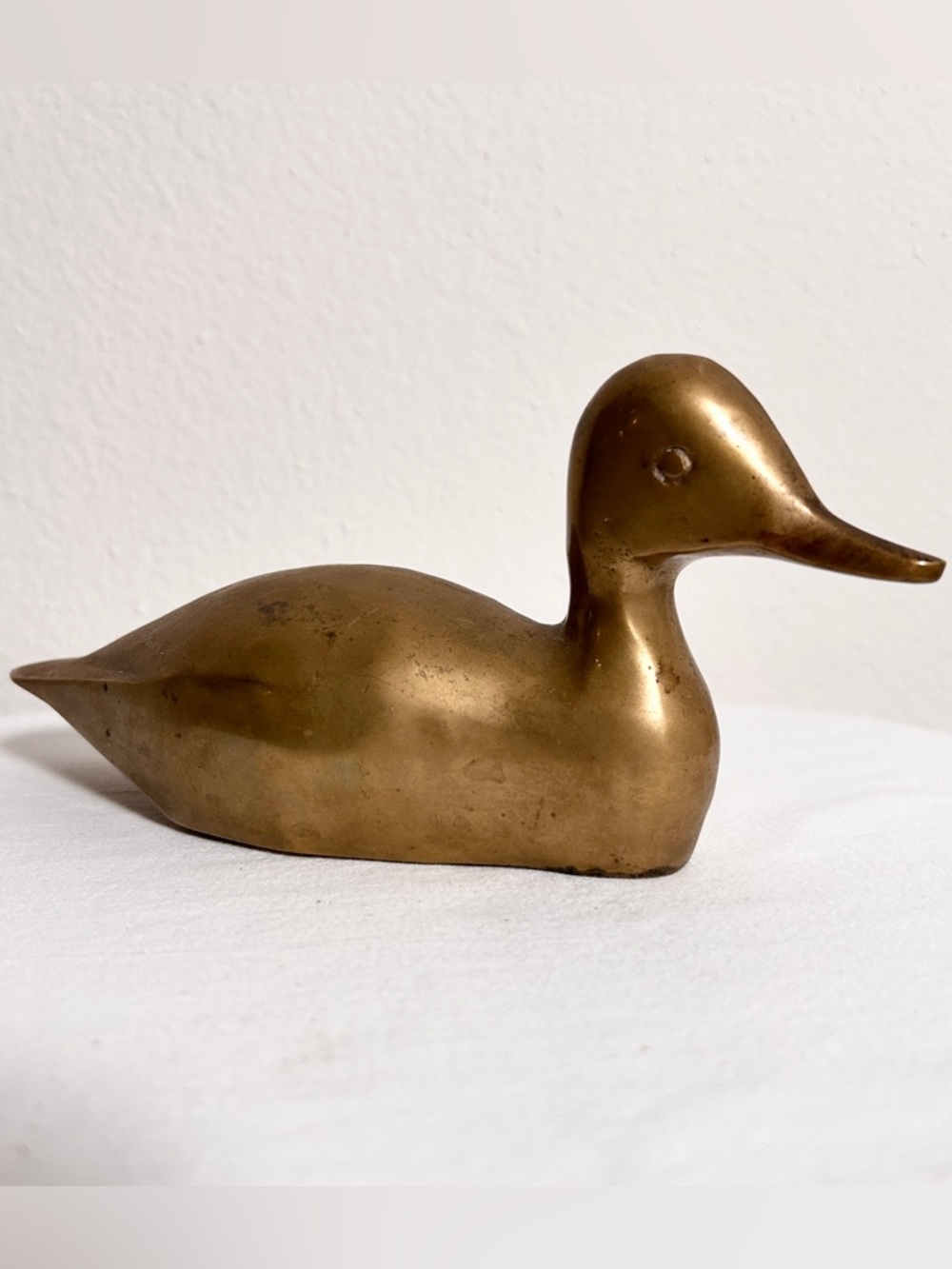 VTG Brass Coated Duck Sculpture Distressed Paper Weight Gold Decor Figurine